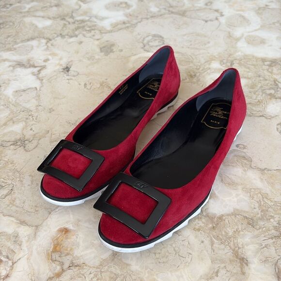 Roger Vivier Red Suede Gommette Ballet Flats - Picture 3 of 15
